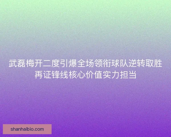 武磊梅开二度引爆全场领衔球队逆转取胜再证锋线核心价值实力担当